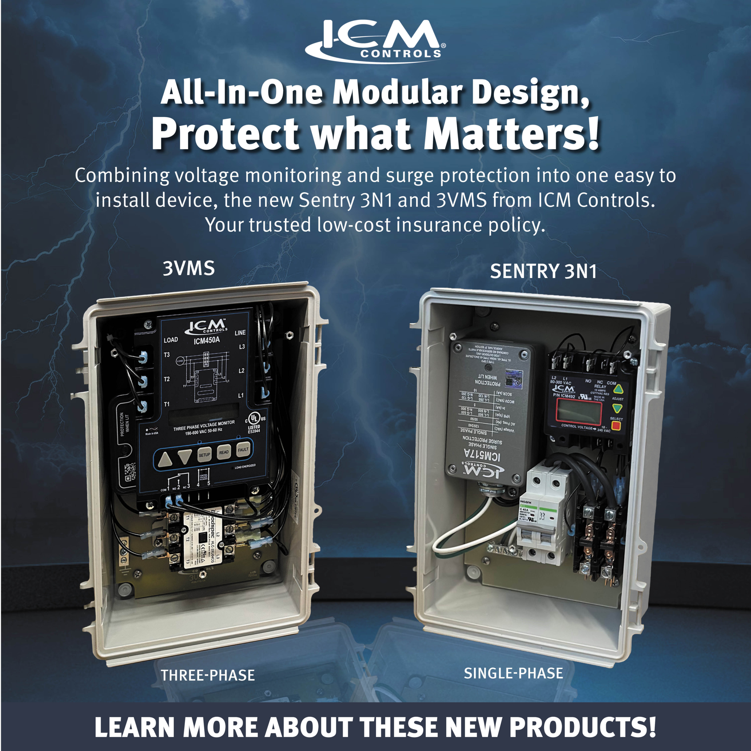 Surge Suppression and Line Voltage Monitoring Power Houses- New from ICM Controls